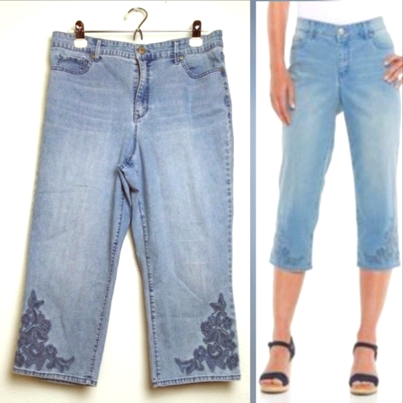 Gloria Vanderbilt Yordyn Cropped Pant Women's Size 14 Average Hem Embroidery - Picture 1 of 9
